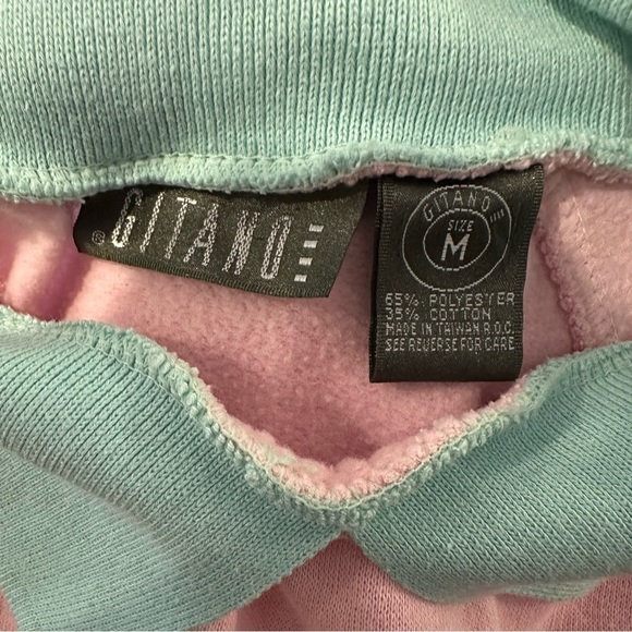 Vintage Gitano Collared Sweatshirt Teddy Bear Hearts Nordic Print M pink 80s - Picture 2 of 7